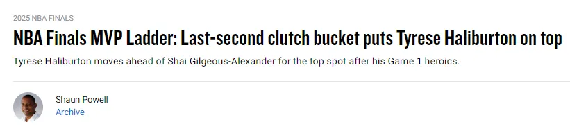 华体会官方-🌟NBA官方首期FMVP榜：哈利伯顿高居第一，亚历山大第二